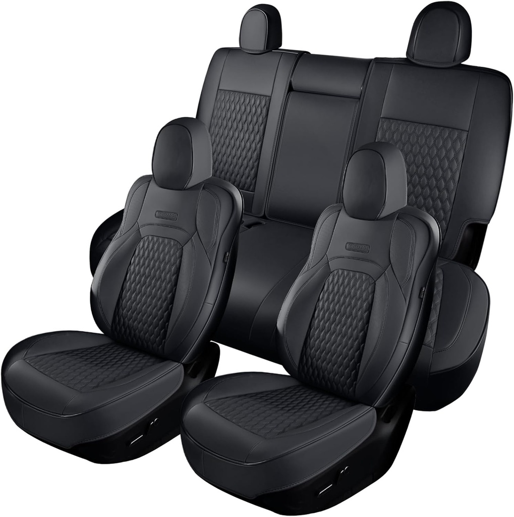 Coverado Car Seat Covers for Tesla Model Y, Car Seat Covers Full Set 5 Seater, Leatherette Car Seat Covers Front Seats and Rear Back Custom for Tesla Model Y 2020 2021 2022 2023 2024 Black