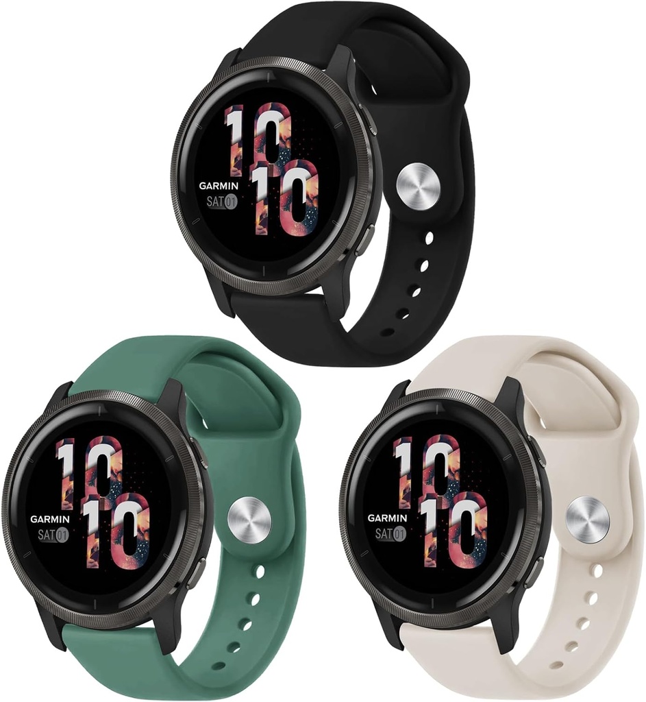 3 Pack Silicone Watch Bands Compatible with Garmin Vivoactive 4/Venu 3/Venu 2, 22mm Soft Sport Replacement Wristband Straps for Garmin Forerunner 745/Forerunner 265/255/255 Music Men Women