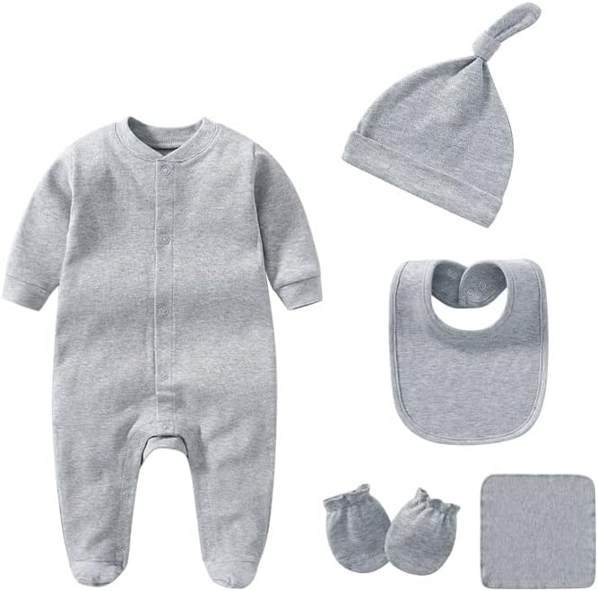 Newborn Boy Girl Clothes Sets Cotton Long Sleeve Romper Jumpsuits Unisex Outfits With Baby Mittens Hats Gloves