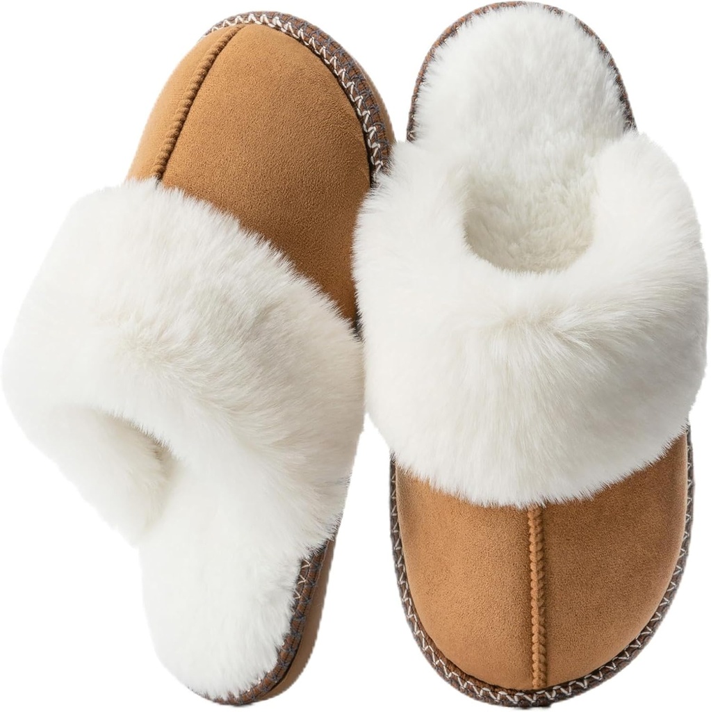 GOEWY Fuzzy Slippers for Women with Memory Foam Warm Winter Faux Fur Slippers House Shoes Indoor Outdoor Gifts For Women Suede Anti-Skid