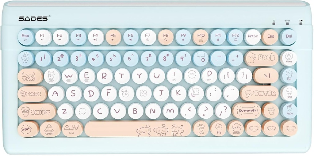 Wireless Bluetooth Keyboard for iPads Tablet Mac PC Laptop Desktop Smart Phone,Cute Typewriter Style Computer Keyboard with Round Raised Keys,Colorful Mini iPad Keyboard for Kids Girl Women-Cream Blue