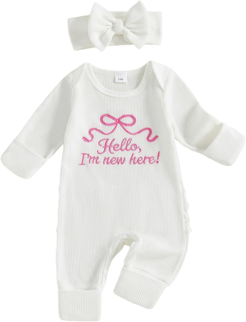 BULINGNA Nebworn Baby Girl Waffle Knit Romper Long Sleeve Ruffle Butt Onesie Fall Winter Clothes Coming Going Home Outfit