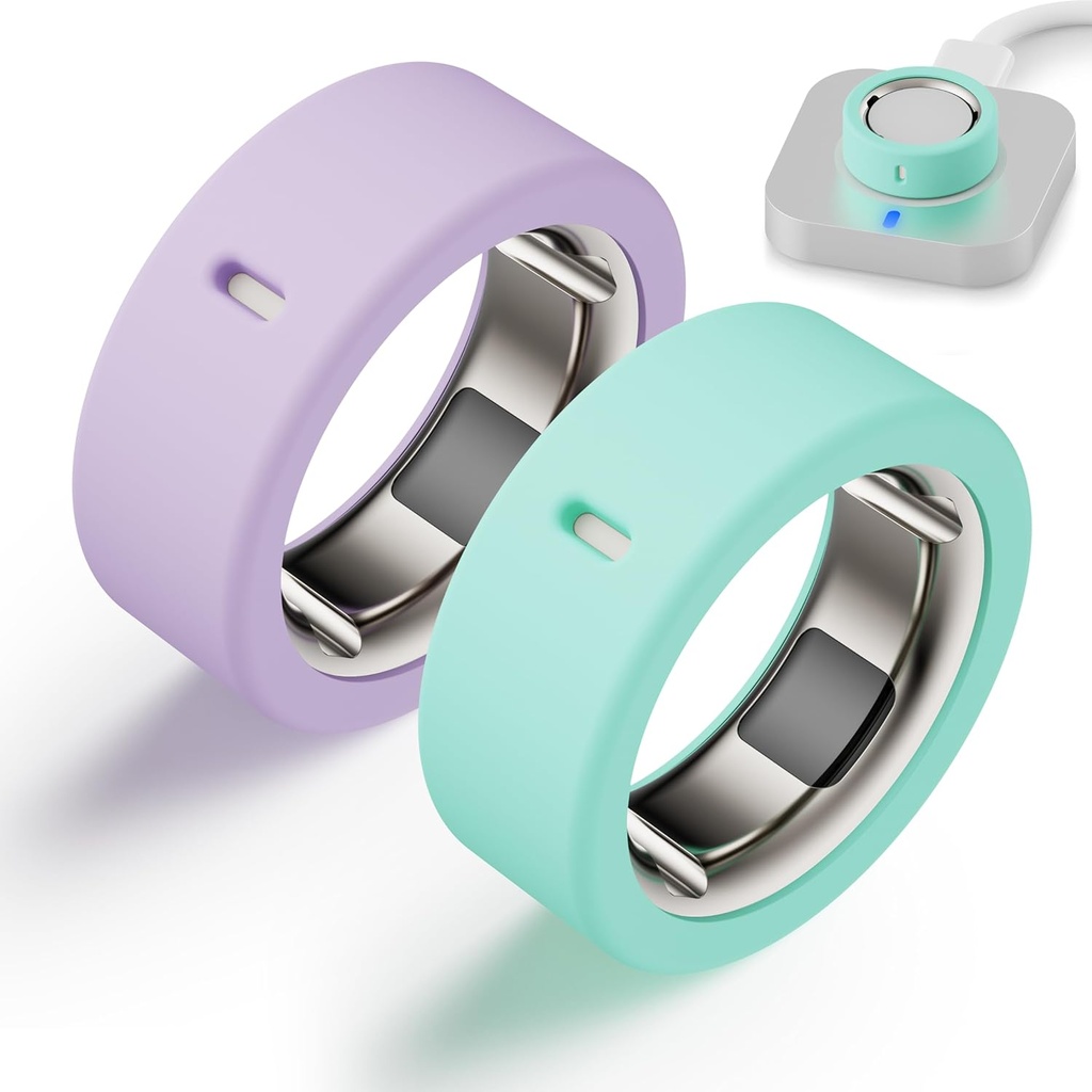 Protector Compatible for Oura Ring 4/Gen 4 Ceramic/Gen 3 Cover,Silicone Anti-Scratch Elastic Ring Finger Case Woking Out Gym for Women Men- Purple+Green-S for 4/5/6/7