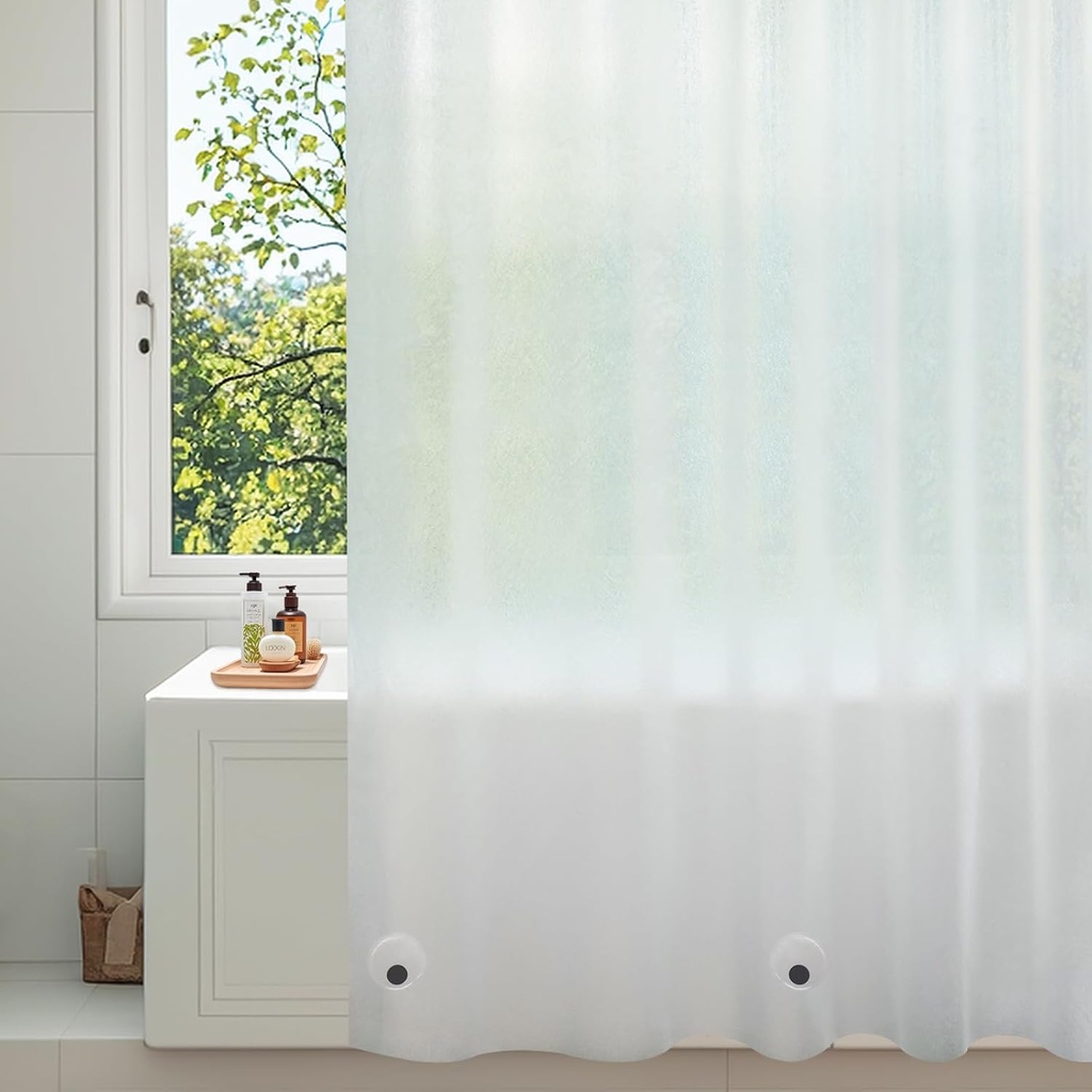 Seenus Waterproof Translucent Shower Curtain Liner with 3 Extra-Large Magnets, 72 x 84 Inch Extra Long PEVA Plastic Shower Liner Bpa-Free, Magnetic Frosted Shower Curtain for Bathroom