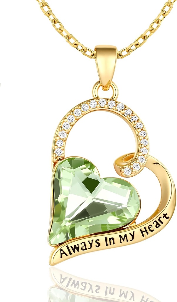 Gold Birthstone Necklace for Women Dainty Heart Necklace 14k Gold Crystal Necklaces Christmas Stocking Stuffers Anniversary Birthday Gifts Womens Jewelry