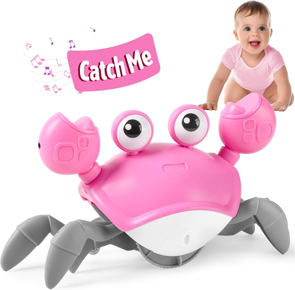 Hirger Crawling Crab Baby Girl Toy, Dancing Walking Infant Toy for Tummy Time, Sensory Toy for 3-6-12-18 Months Babies & Toddlers 1-2-3, Musical Birthday Gift