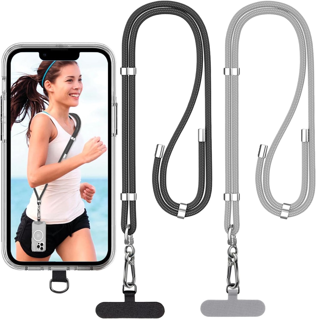 Phone Lanyard - 2 x Adjustable Phone Neck Strap,2 x Phone Patches,Universal Crossbody Cell Phone Lanyard for Travel Essentials,Compatible with Most Smartphones