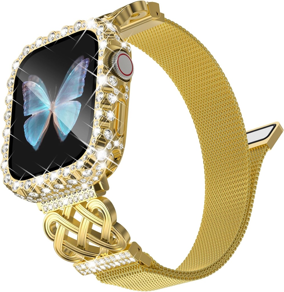 KADES Compatible for Apple Watch Series 11/10 46mm/42mm Series 9/8/7 45mm/41mm Series 6/5/4/SE 44mm/40mm Series 3/2/1 42mm/38mm, Sparkling Bling Diamond Band with Full Diamonds Case