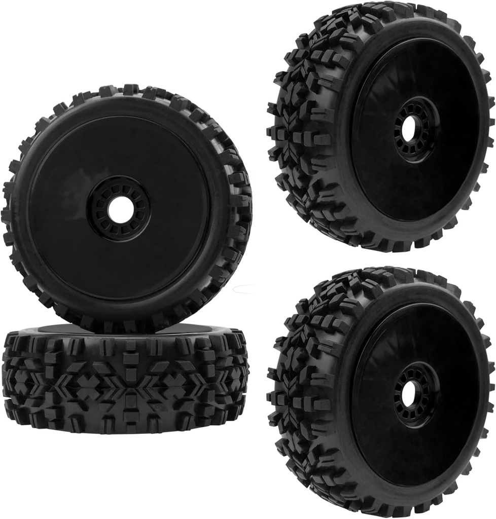 ShareGoo RC Hobby OD 4.72" 1/8 Scale RC Buggy Wheels & Rubber Tires 17mm Hex Rims Compatible with Arrma Typhon 3S 6S Kyosho Losi 8IGHT Traxxas Redcat HSP HPI 1/8 Scale Off Road Car Buggy (Black)