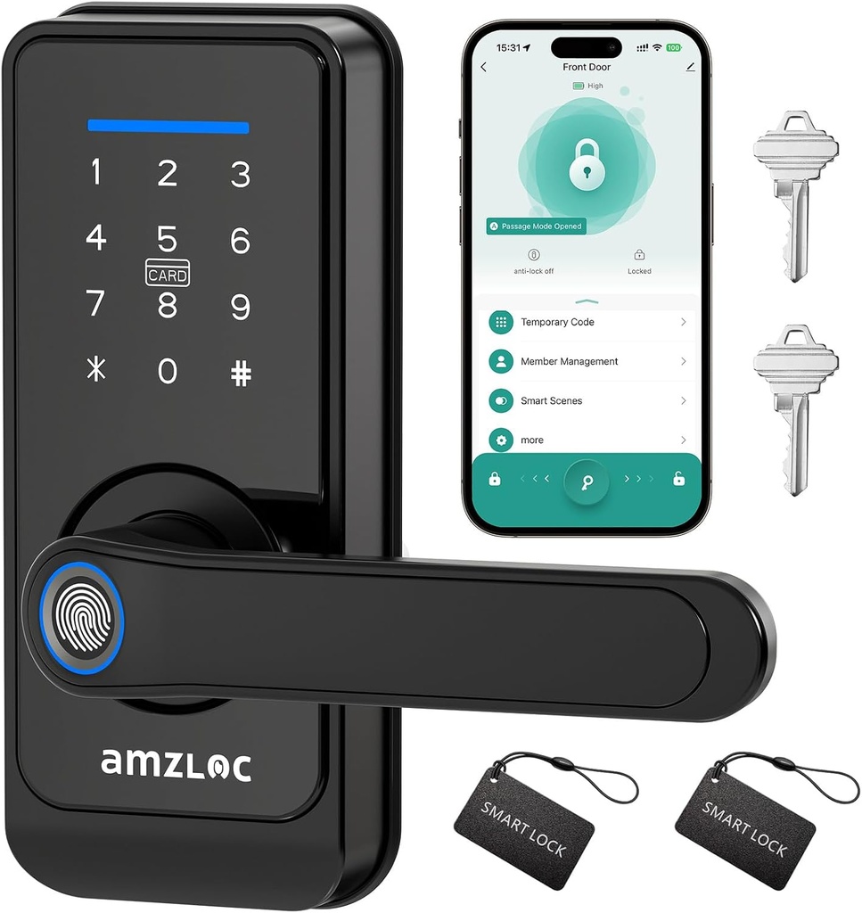 Smart Door Lock,Fingerprint Keyless Entry Door Lock,Bluetooth App Control,Touchscreen Digital Keypad Smart Deadbolt Lock,Smart Locks for Front Door,Auto Lock,Easy Install,IP65 Weatherproof
