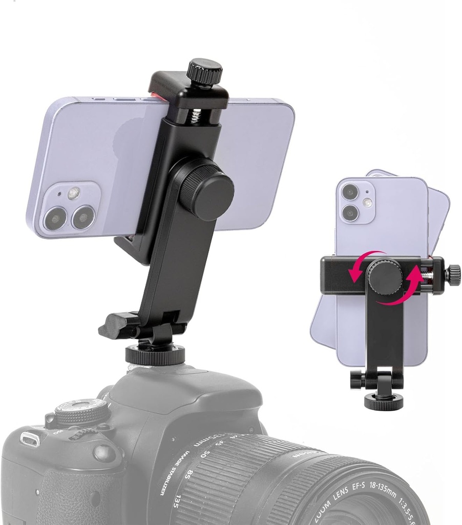 Camera Hot Shoe Cell Phone Holder with Cold Shoe Cell Phone Tripod Adapter for Microphone LED Light iPhone DSLR Mirrorless Camera Photography
