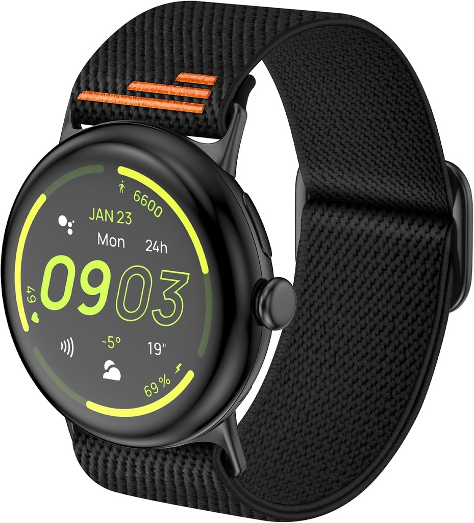 AMANECER Stretchy Nylon Band Compatible with Pixel Watch 3 45MM, Upgraded Metal Connector & Clasp Adjustable Elastic Sport Soft Braided Loop Breathable Strap for Google Smartwatch (Matte Black)
