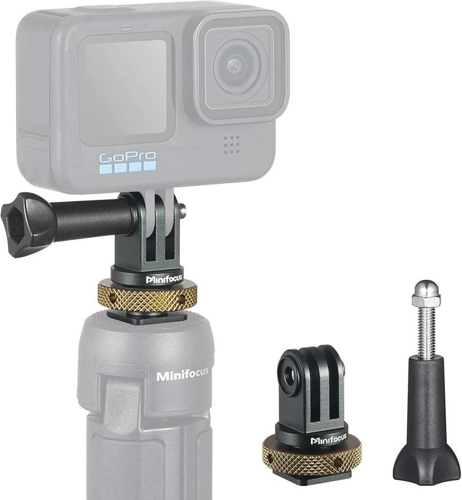 MINIFOCUS Hot Shoe to GoPro Mount Adapter, Camera Cold Shoe Mount Adapter with Aluminum CNC Thumb Screw for GoPro Hero 13/12/11/10/9/8/7/6/5/4, DJI Osmo Action, Campark and Other Action Cameras