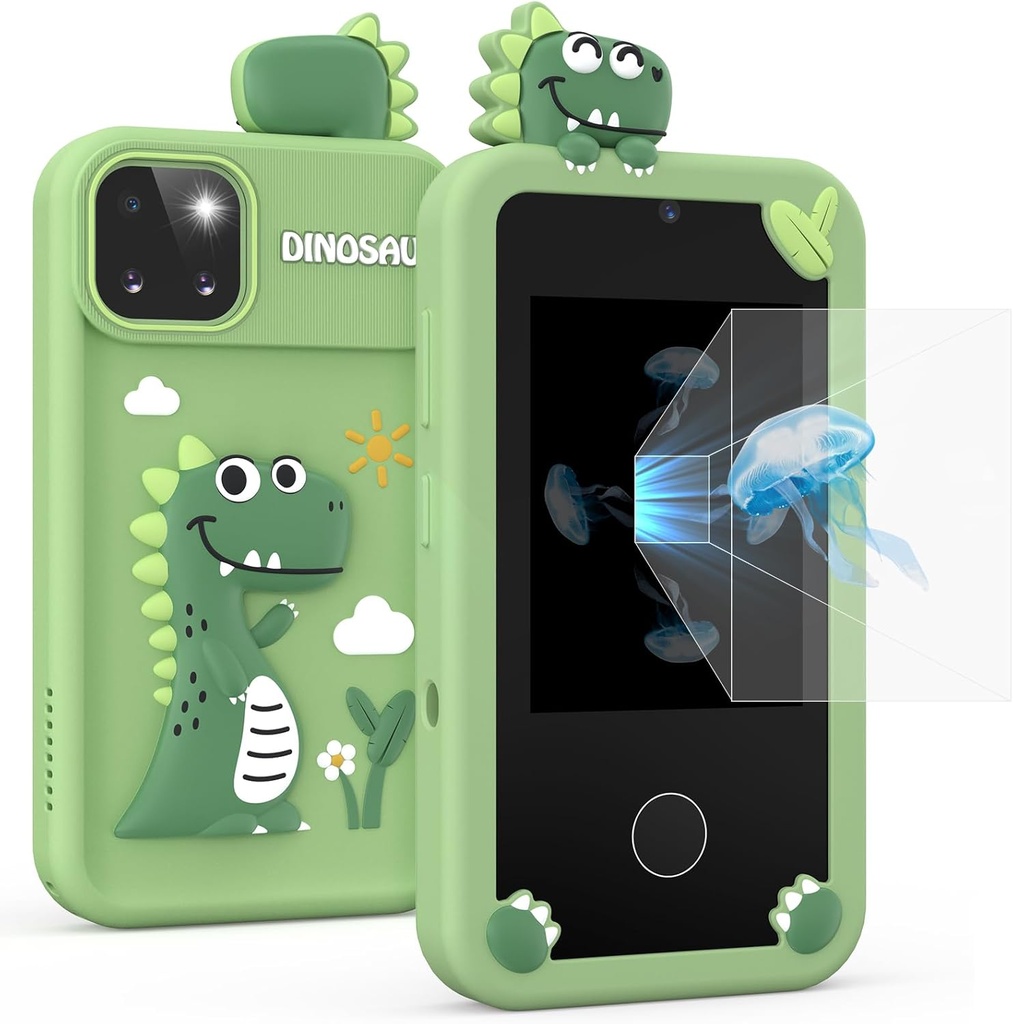 Smart Phone Toy for Boys 3-9, Touchscreen Kids Phone with Dual Camera, Mini Device for Birthday, Games, Music Player, 32G Card (Green)