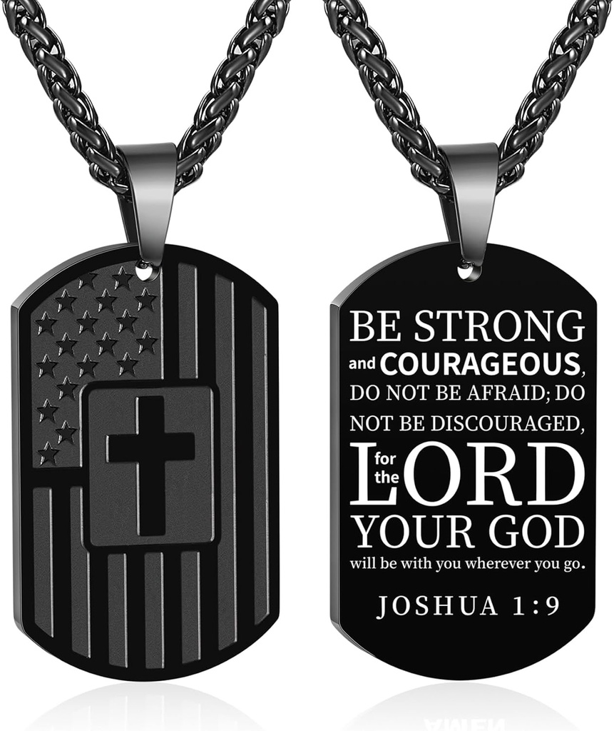 DuoDiner Graduation Christian Gifts-American Dog Tag Necklace Bible Verse Pendant, First Communion Baptism Confirmation Religious Jewelry Mens Gifts
