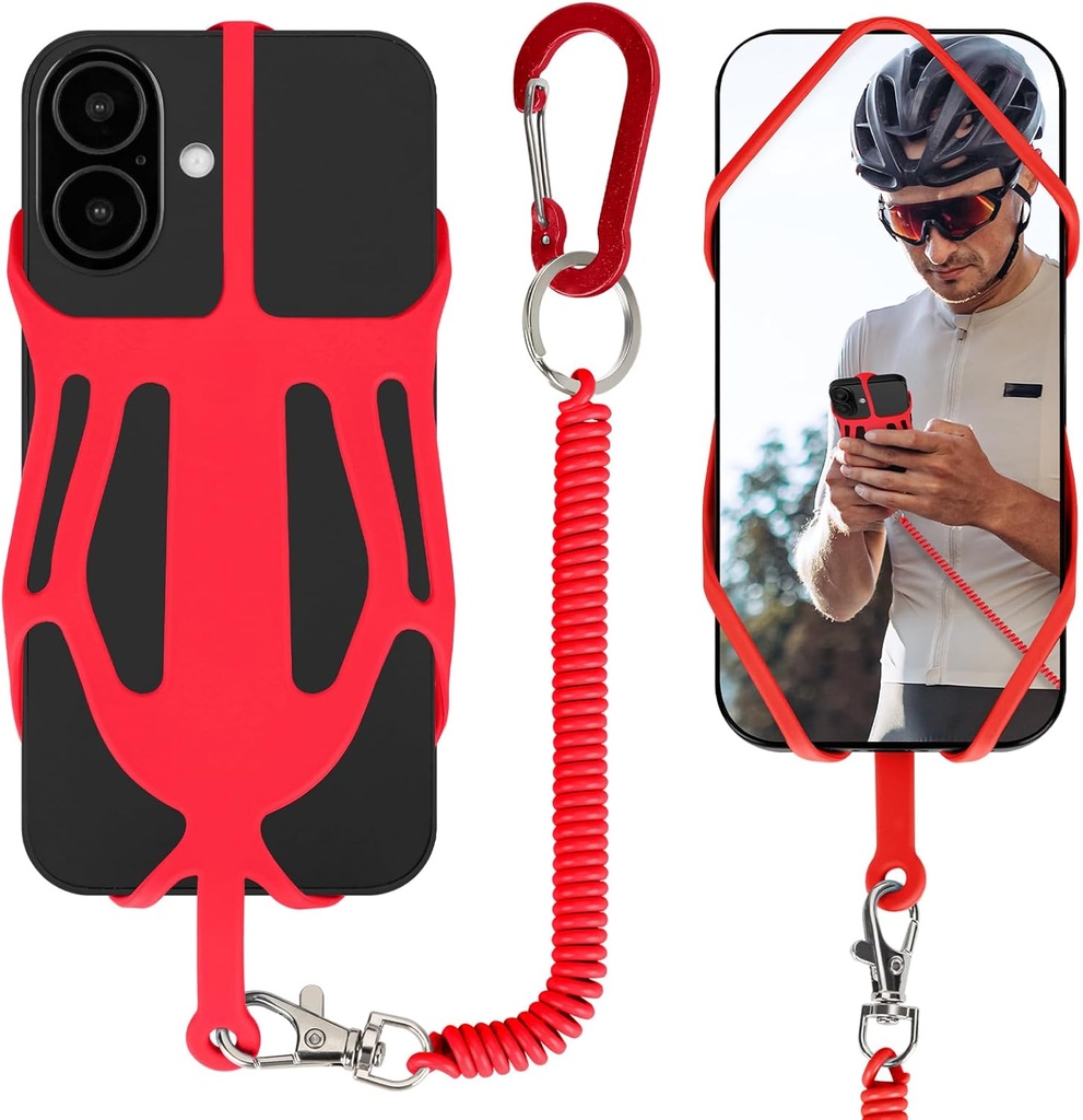 Silicone Phone Lanyard Holder with Carabiner, Universal Phone Strap,Anti-Theft Phone Case with retractable tether