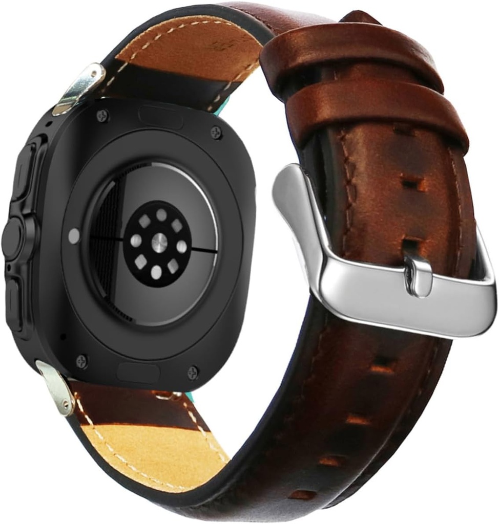 Compatible Samsung Galaxy Watch 8/7 Ultra Bands 47mm 2025/2024 Men Women, No Gaps Quick Release Genuine Leather Replacement strap with Stainless Steel Buckle for Galaxy Watch Ultra Smartwatch Brown