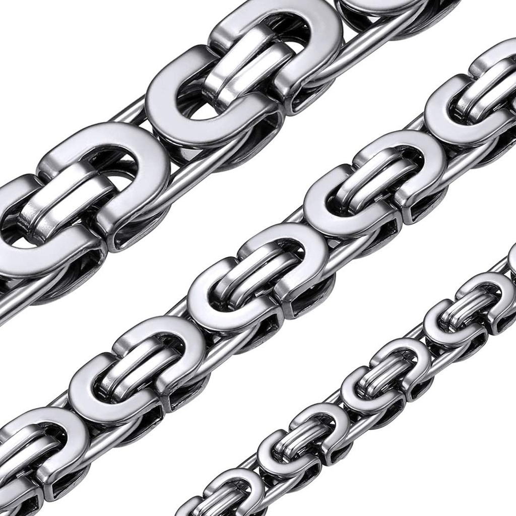 ChainsHouse Flat Byzantine Link Necklace for Men 6mm/8mm/10mm Width, 18K Gold Plated/Stainless Steel Black Byzantine Chain Necklaces, 18" 20" 22" 24" 26" 28" 30" Length, with Gift Box