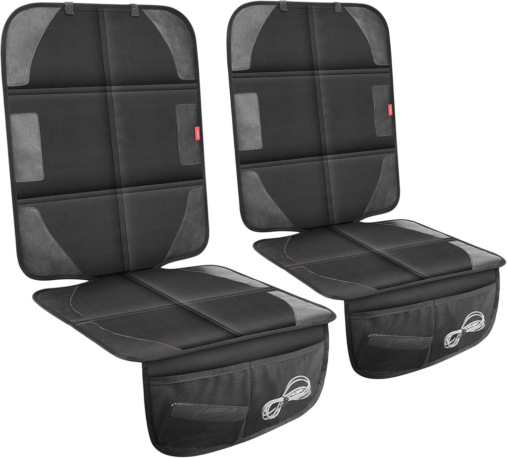 Car Seat Protector with Thickest Padding,Waterproof 600D Fabric Child Baby Seat Protector with Storage Pockets,Non-Slip Pets Cover Leather Reinforced Vehicle Seat 2 Pack