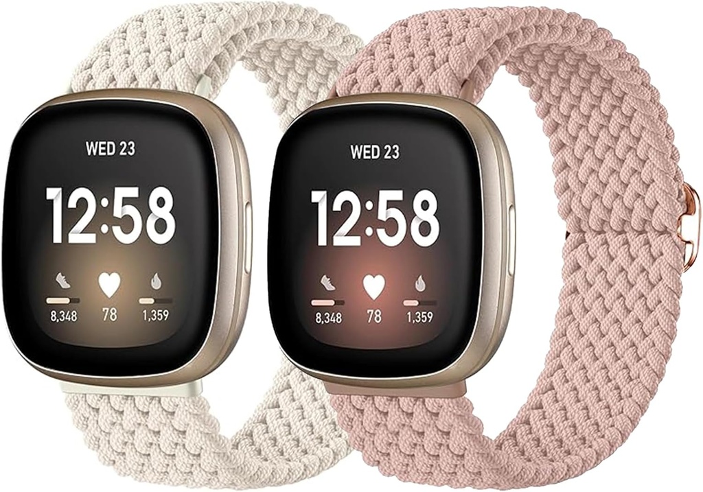 2 Pack Elastic Bands Compatible for Fitbit Versa 3 / Fitbit Versa 4 / Fitbit Sense/Sense 2, Classic Soft Breathable Adjustable Sport Smartwatch Replacement Wristband for Women Men