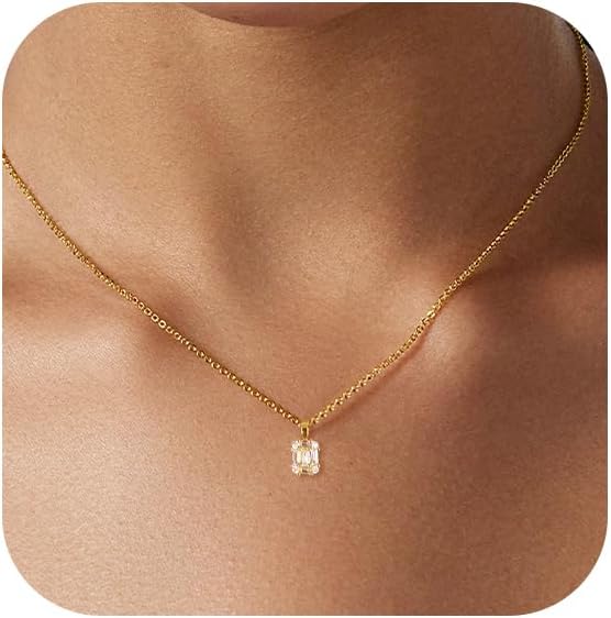 Airmb Gold Dainty Diamond Pendant Necklace for Women Simple 14K Gold Plated Paperclip Choker Necklaces Cute Minimalist Open Oval Necklaces Gold Jewelry for Women Gifts