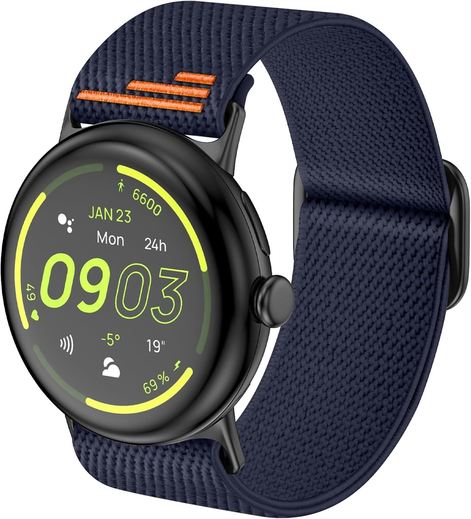 AMANECER Stretchy Nylon Band Compatible with Pixel Watch 3 45MM, Upgraded Metal Connector & Clasp Adjustable Elastic Sport Soft Braided Loop Breathable Strap for Google Smartwatch (Navy Blue)