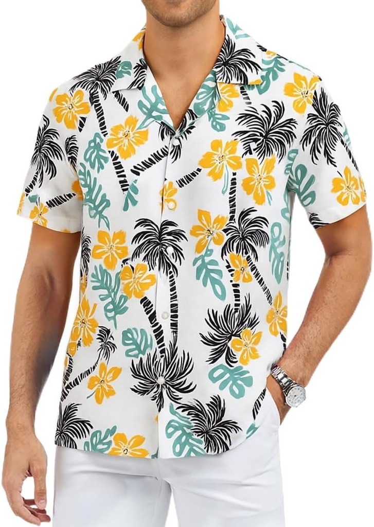Hawaiian Shirt for Men Short Sleeve Floral Palm Button Down Tropical Vacation Beach Shirt