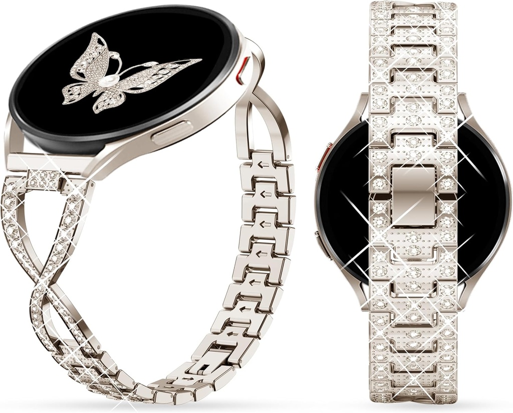 20mm Bling Band Compatible for Samsung Galaxy Watch 4/Watch 6/Watch 5 40mm 44mm, Galaxy Watch 4 Classic 42mm 46mm, Active 2, Watch 42mm, Watch 3 41mm, Women Adjustable Rhinestone Wristband Strap