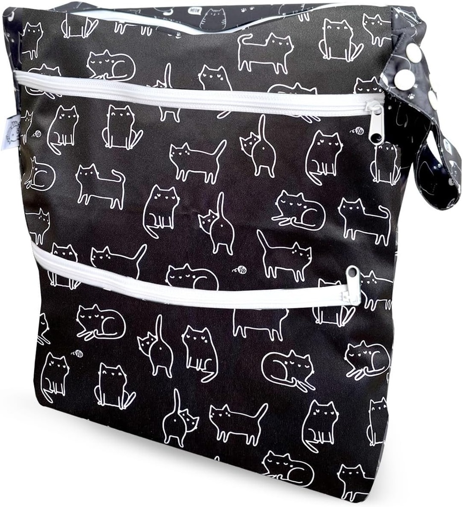 FLOCK THREE 3D Waterproof and Washable Wet Bag Luggage Organiser for Travel storage Stroller Daycare Baby Diapers Yoga Beach Pool Swimsuits Luggage Packing for Travel Accessories (Black Cats)