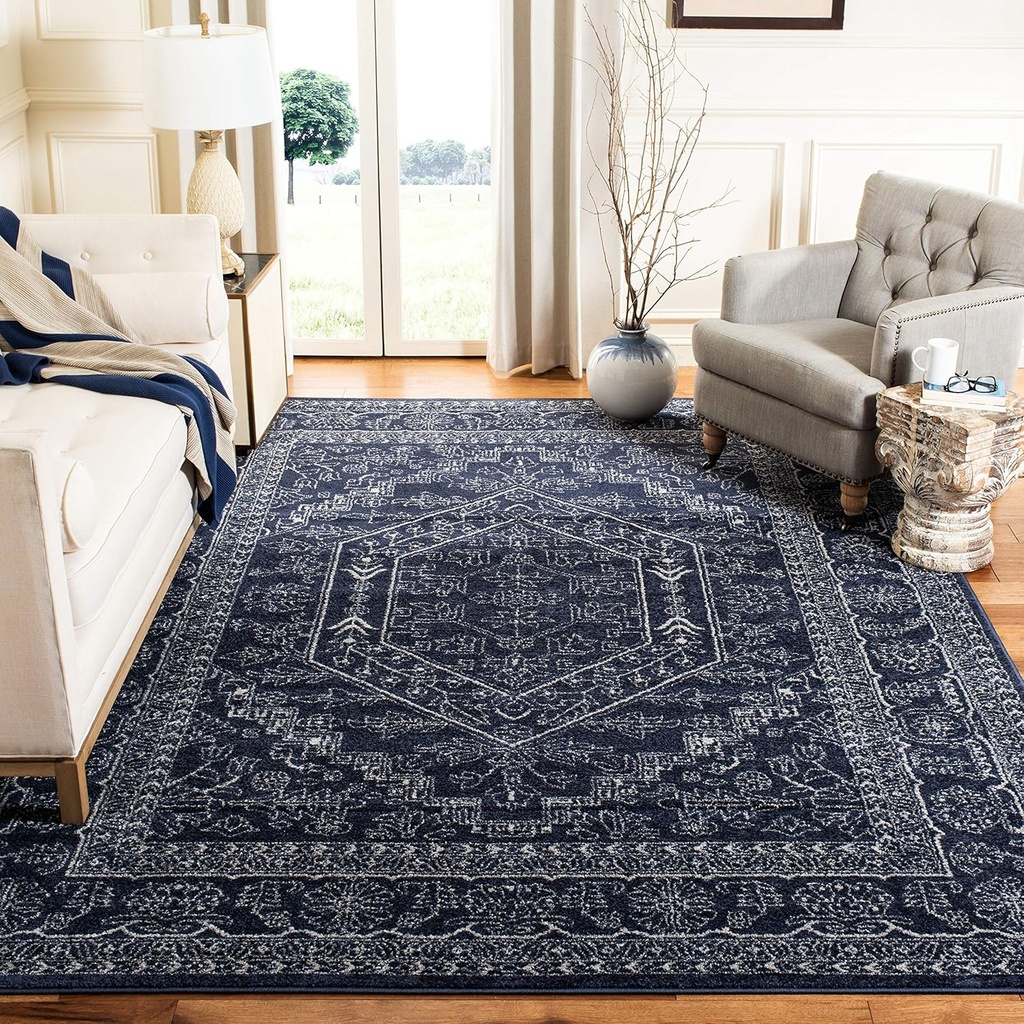 SAFAVIEH Area Rug 10x14 - Adirondack Collection - Large - Navy & Ivory, Oriental Medallion Design, Non-Shedding & Easy to Clean, Ideal for Living Room, Bedroom, Dining Space (ADR108N)