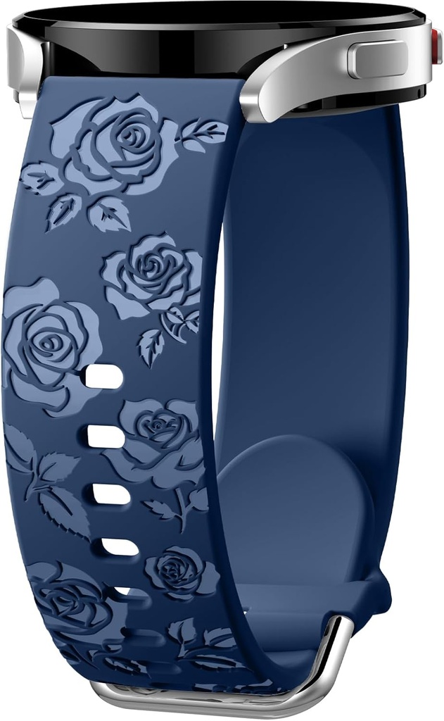 DaQin Glossy Floral Engraved Bands Compatible with Galaxy Watch 7 6 5 4 40mm 44mm/5 Pro/6 Classic 47mm/ Watch 4 Classic/Active 2, 20mm Soft Cute Silicone Sport Strap for Samsung Watch Bands Women Men