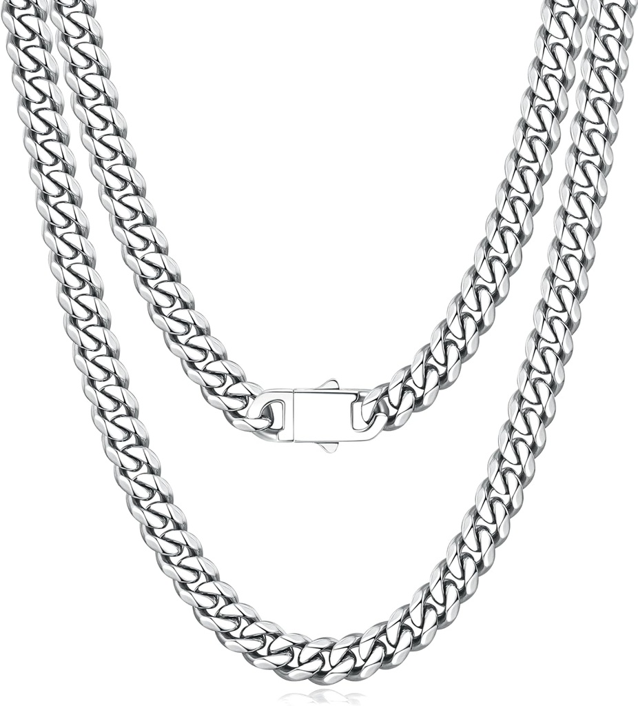 Jewlpire 5mm 7mm 9mm Silver Tone/18k Gold Plated Cuban Link Chain Necklace for Men, Stainless Steel Chains for Men with Push-lock Clasp, Luxury Mens Jewelry with Gift Box, 18 20 22 24 26 Inch