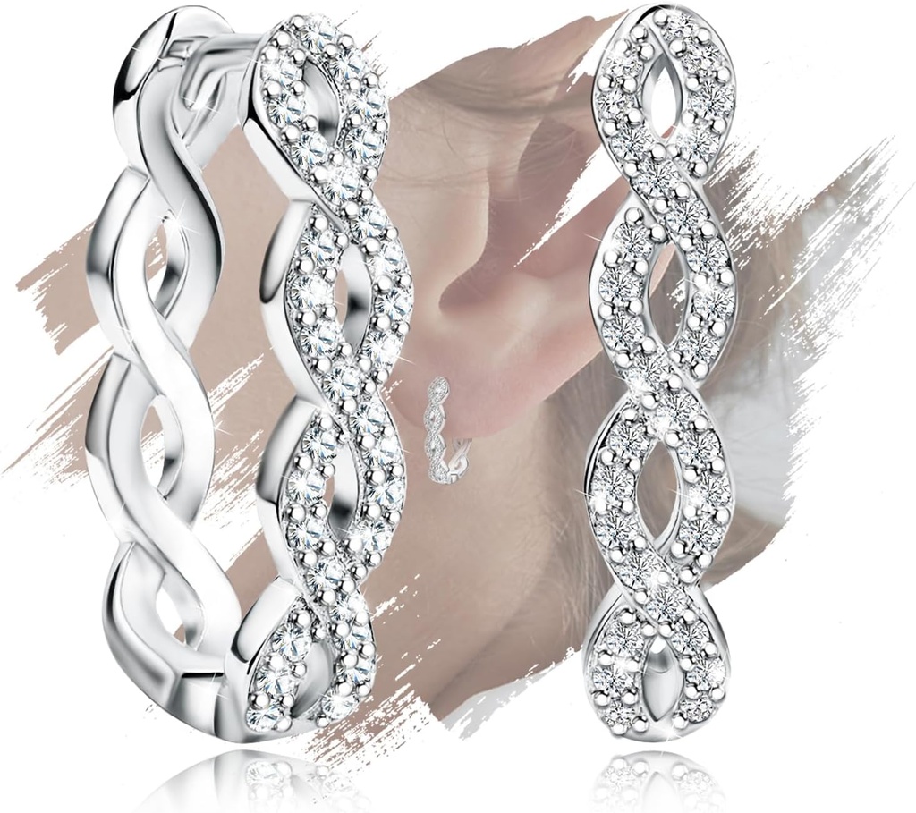 Fashion Sterling Silver Infinity Huggie Hoop Earrings for Women Dainty Charms White Gold Plated Hypoallergenic Jewelry Trendy Birthday Gift for Women