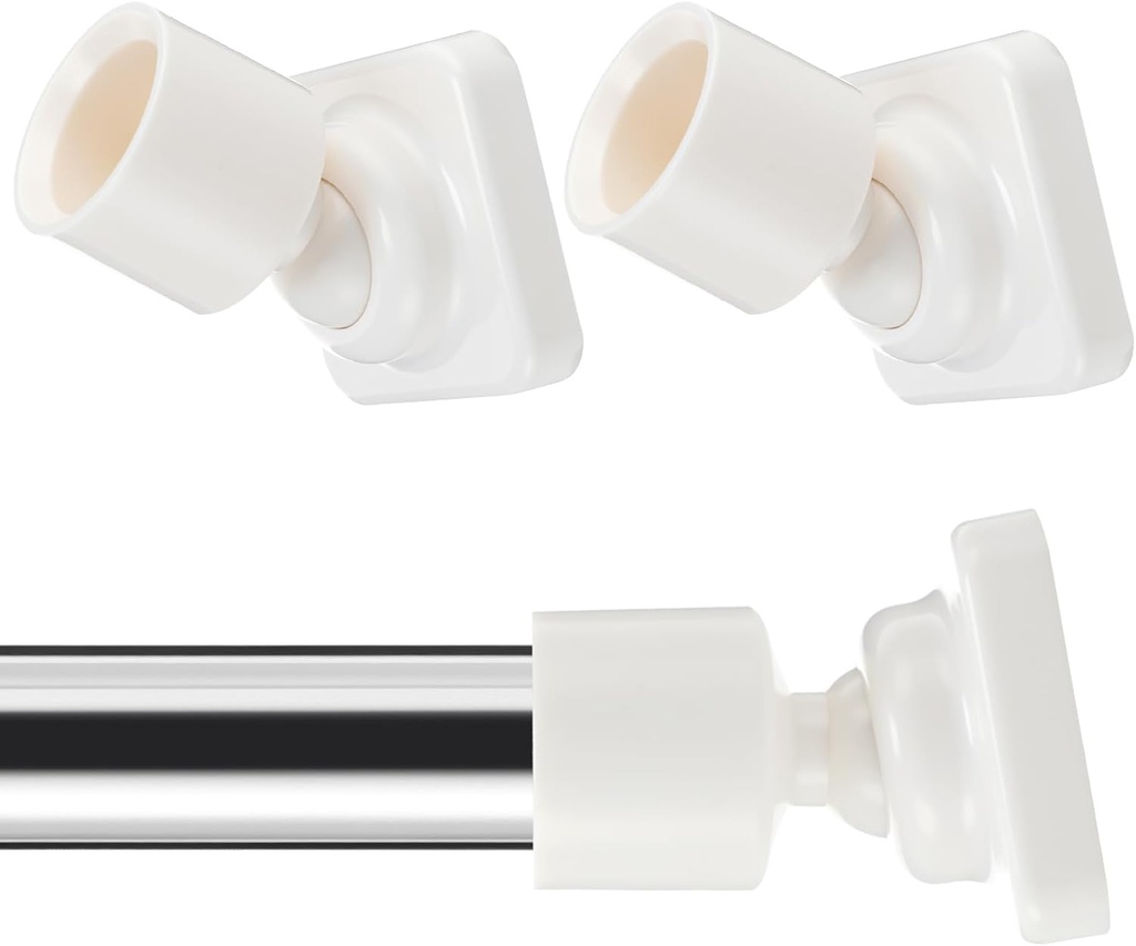 4 Pack Shower Curtain Rod Holders - Angled 25mm Bracket & Swivel Knobs Set, Complete Hardware for Sloped Walls (4, White)