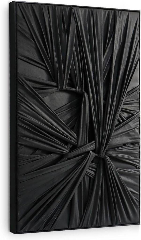 SAFERRYHOME Black Abstract Textured Minimalist Wall Art - 3D Contemporary Dimensional Home Office Living Room Modern Wall Decor Canvas Framed - 24"x36"