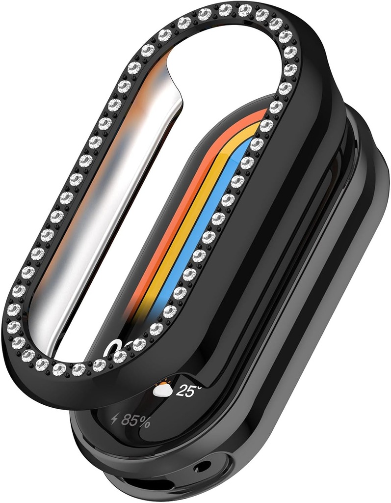 Compatible with Xiaomi Band 8 Protective Case Cover, Smartwatch PC Protective Case Cover Diamond Inlay Watch Accessories(Black)