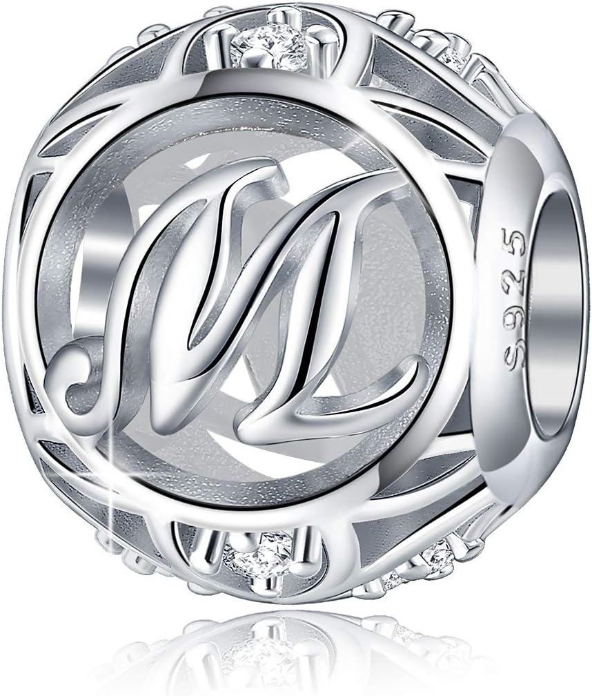 FOREVER QUEEN Letter Initial A-Z Alphabet Charm Dangle for Bracelet Necklace - 925 Sterling Silver CZ Beads Personalized Gift Jewelry