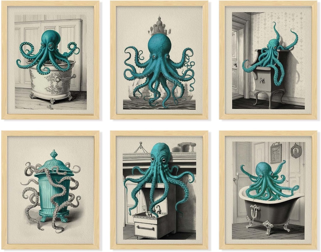 97 Decor Vintage Octopus Wall Art - Nautical Octopus Bathroom Decor, Sea Monster Artwork Pictures for Home Decoration (8x10 UNFRAMED)