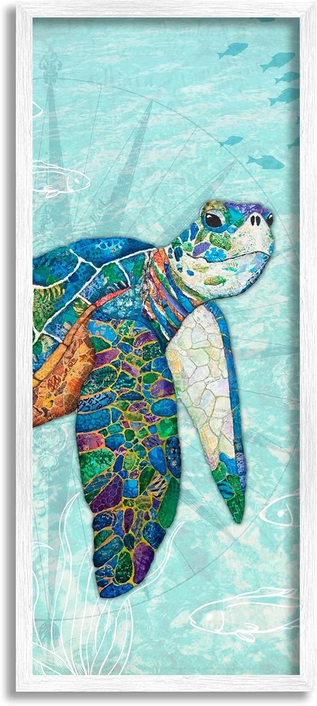 Stupell Industries Sea Turtle Underwater Ocean Mosaic Style Collage Framed Wall Art, Design by Lisa Morales