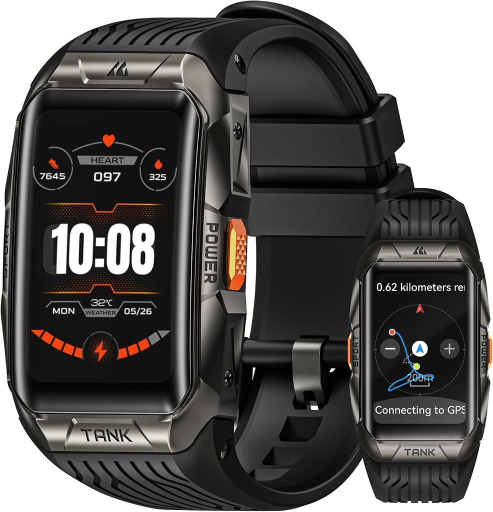 KOSPET Tank X2 Ultra GPS Smart Watch, 3D Curved Glass, Stainless Steel Unibody, 6 Satellite Positioning, Compass, 50M Waterproof, Answer/Make Call, 1.64" AMOLED Screen