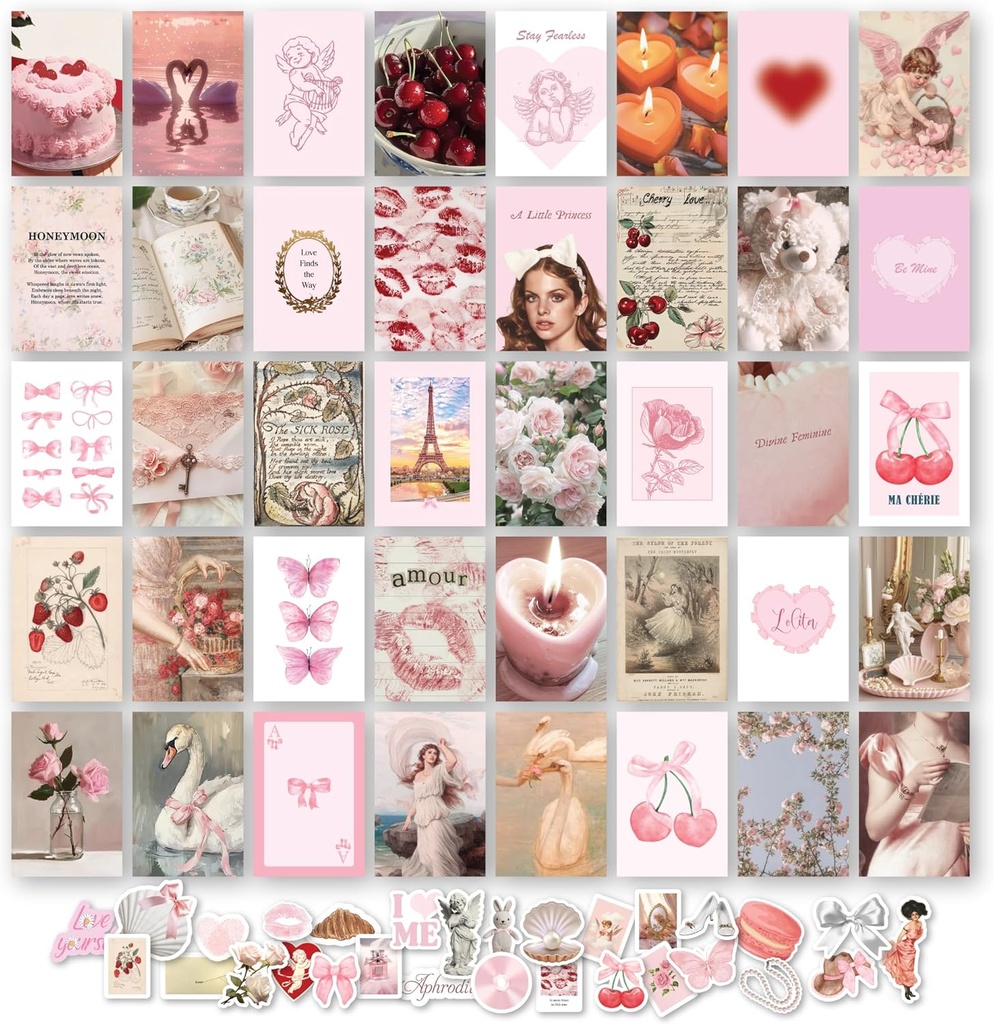 97 Decor Pink Coquette Room Decor Aesthetic - Coquette Wall Decor, Coquette Posters For Room Aesthetic Pink Collage Kit For Teen Girls Dorm Bedroom, Cute Pictures Trendy Art Prints (4x6)