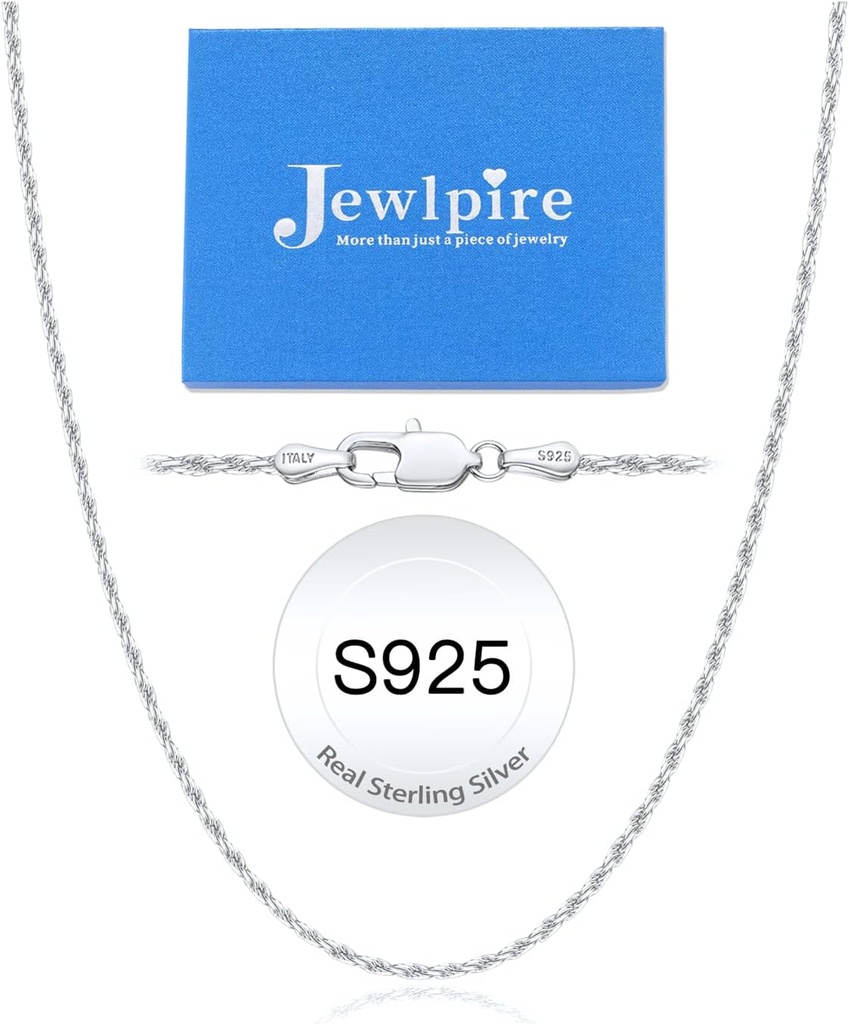 Jewlpire Italian 1.5mm Rope Chain 925 Sterling Silver Chain Necklace for Women Men, 14K Gold Chain for Women Sturdy Women's Chain Necklaces, 16 18 20 22 24 26 Inch