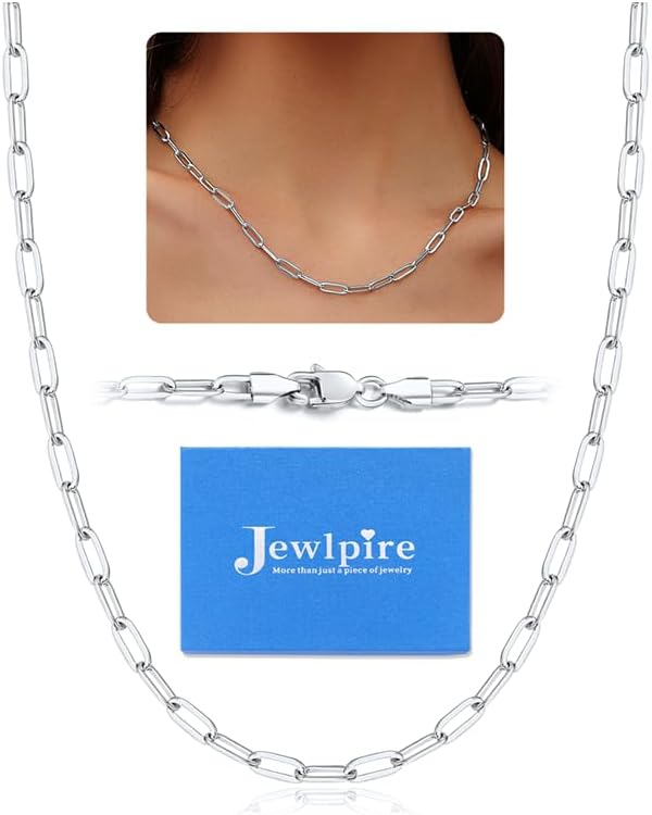 Jewlpire Italian Paperclip Chain Necklace for Women, 3mm 4mm 5mm Necklaces for Women Non Tarnish Women's Paperclip Chain Necklaces 16 18 20 22 24 26 Inch