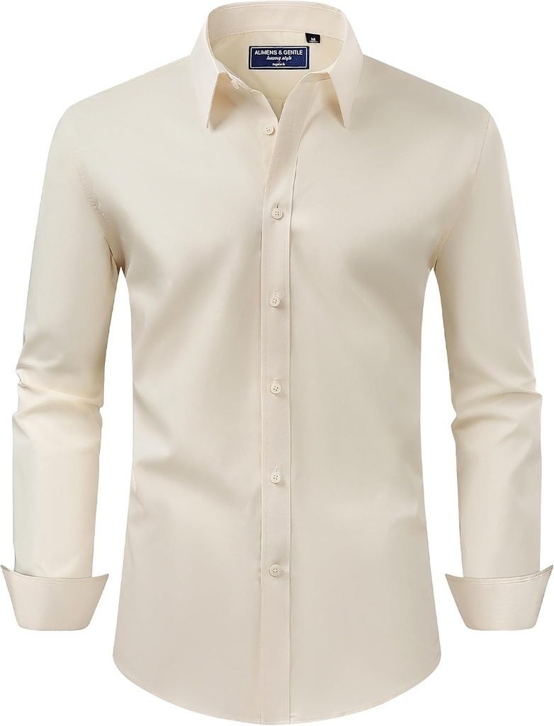 Alimens & Gentle Men's Dress Shirt Regular Fit Stretch Stain Shield Long Sleeve Solid Business Wedding Button Down Shirts