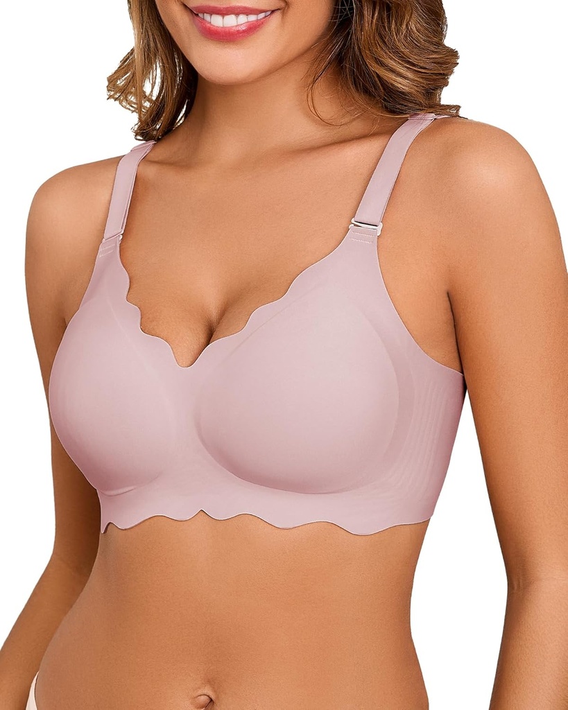 Seamless Bras for Women No Underwire Push Up Bra Full Coverage V-Neck Wirefree Bralettes Soft T-Shirt Everyday Bra