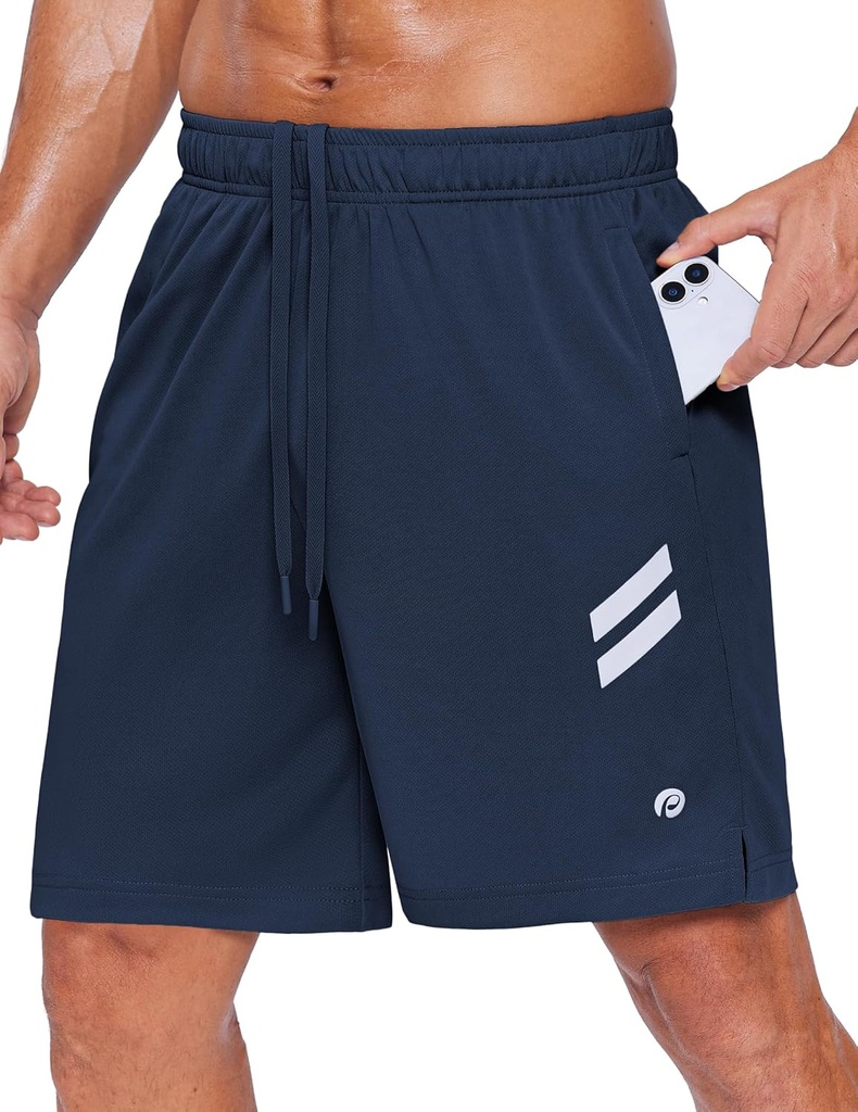 PINSPARK Men's 7 Inch Athletic Gym Shorts, Breathable Quick Dry Workout Running Shorts with Zipper Pockets