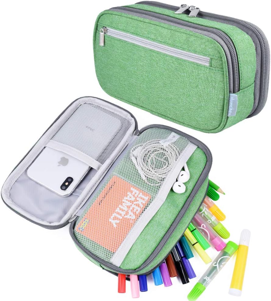 Big Pencil Case Large Capacity Pencil Bag Pouch High Storage Pen Holder Marker Makeup Bag Office Desk Stationery Organizer Supplies Adults-Green