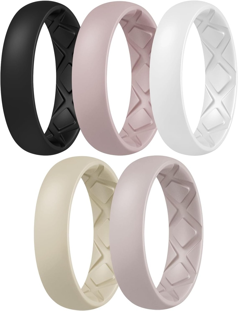 Egnaro Women’s Silicone Engagement Rings, Inner Arc Ergonomic Breathable Design with half sizes, Rubber Wedding Bands，5.5mm Wide-2mm Thick