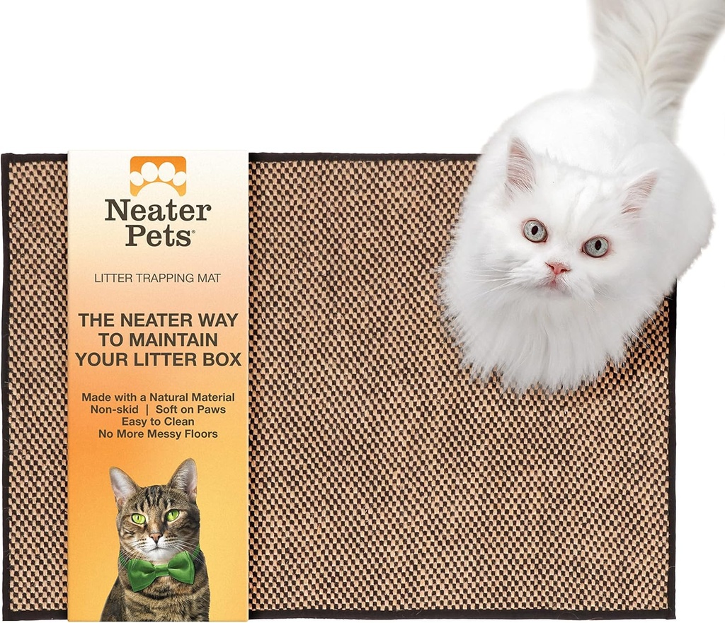 Neater Pets Jute Cat Litter Trapping Mat - Catches Spilled Litter Mess from Kitty Litter Box to Protect Floors, Soft on Cats Paws, Anti-Skid Backing, Easy to Clean, Checkered, 24" x 36"