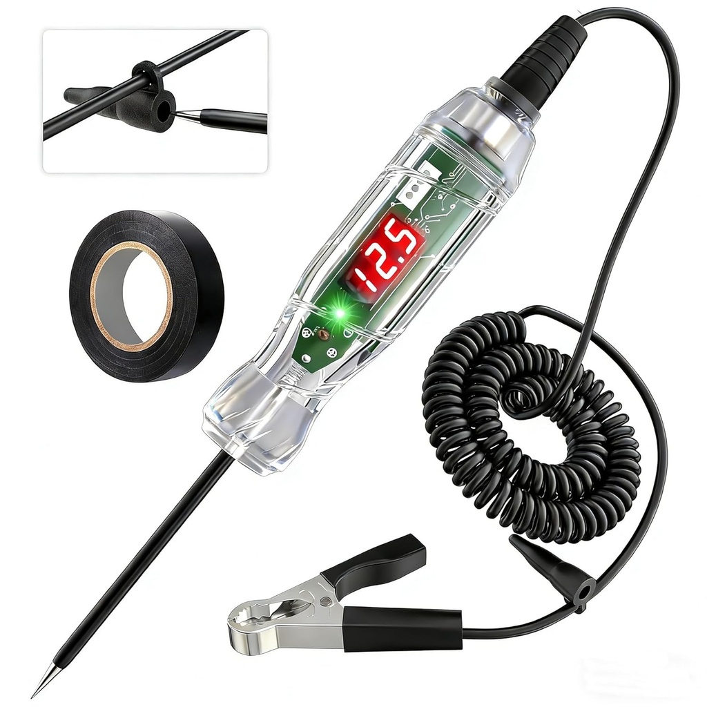 Automotive Test Light VDIAGTOOL P60 3-70V LED Digital Voltage Display, Circuit Tester with Voltmeter & Dual Polarity Indicator Light, Electric Test Pen, Relay Fuse Tester w/Stainless Probe 118" Wire